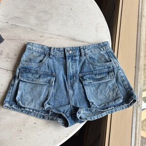 refuge Light Blue Denim Cargo Jean Shorts